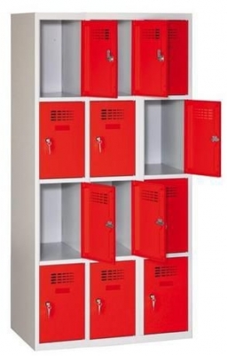 Dulap sudat pentru vestiar Eric usor, 12 compartimente, incuietoare cilindrica, gri/rosu