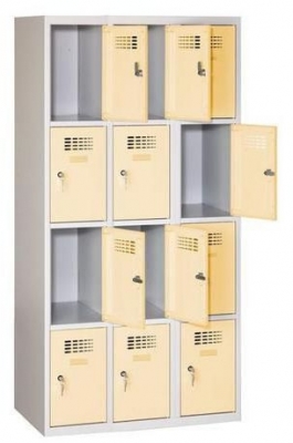 Dulap sudat pentru vestiar Eric usor, 12 compartimente, incuietoare cilindrica, gri/bej