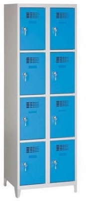 Dulap sudat pentru vestiar Eric usor, 8 compartimente, cu picioare, incuietoare cilindrica, gri/albastru deschis