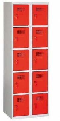 Dulap sudat pentru vestiar Eric usor, 10 compartimente, incuietoare cilindrica, gri/rosu