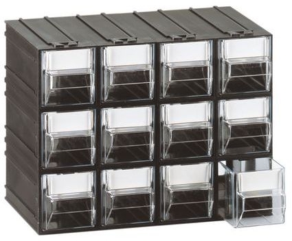 Organizator modular, 12 sertare, negru/transparent