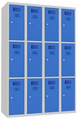 Dulap sudat pentru vestiar Will, 12 compartimente, incuietoare cilindrica, gri/albastru deschis