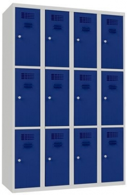 Dulap sudat pentru vestiar Will, 12 compartimente, incuietoare cilindrica, gri/albastru inchis