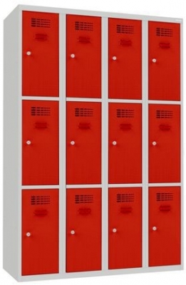 Dulap sudat pentru vestiar Will, 12 compartimente, incuietoare cilindrica, gri/rosu