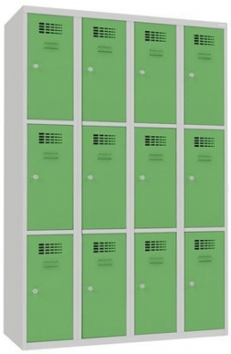 Dulap sudat pentru vestiar Will, 12 compartimente, incuietoare cilindrica, gri/verde