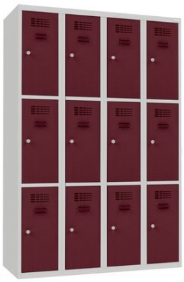 Dulap sudat pentru vestiar Will, 12 compartimente, incuietoare cilindrica, gri/rosu inchis