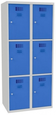 Dulap sudat pentru vestiar Jared, 6 compartimente, incuietoare cilindrica, gri/albastru deschis