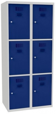 Dulap sudat pentru vestiar Jared, 6 compartimente, incuietoare cilindrica, gri/albastru inchis