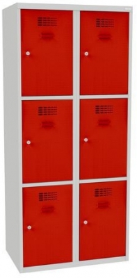 Dulap sudat pentru vestiar Jared, 6 compartimente, incuietoare cilindrica, gri/rosu