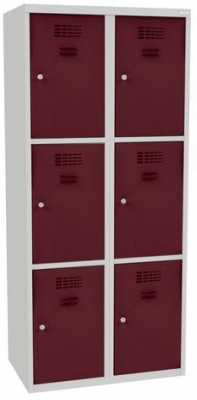 Dulap sudat pentru vestiar Jared, 6 compartimente, incuietoare cilindrica, gri/rosu inchis