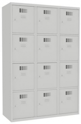 Dulap sudat pentru vestiar West, 12 compartimente, incuietoare cilindrica, gri/gri