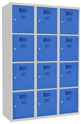 Dulap sudat pentru vestiar West, 12 compartimente, incuietoare cilindrica, gri/albastru deschis