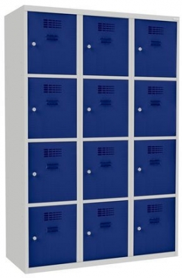Dulap sudat pentru vestiar West, 12 compartimente, incuietoare cilindrica, gri/albastru inchis