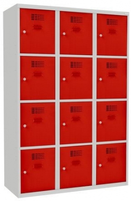 Dulap sudat pentru vestiar West, 12 compartimente, incuietoare cilindrica, gri/rosu