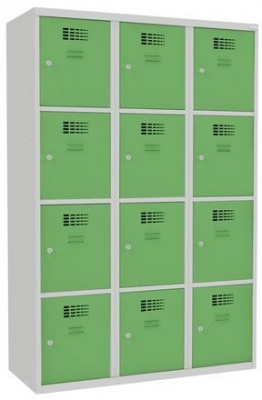 Dulap sudat pentru vestiar West, 12 compartimente, incuietoare cilindrica, gri/verde
