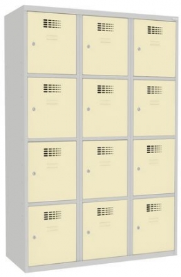 Dulap sudat pentru vestiar West, 12 compartimente, incuietoare cilindrica, gri/bej