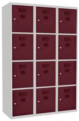 Dulap sudat pentru vestiar West, 12 compartimente, incuietoare cilindrica, gri/rosu inchis