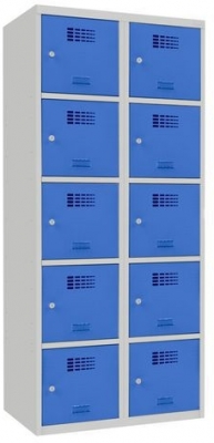 Dulap sudat pentru vestiar Samuel, 10 compartimente, incuietoare cilindrica, gri/albastru deschis