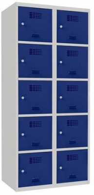 Dulap sudat pentru vestiar Samuel, 10 compartimente, incuietoare cilindrica, gri/albastru inchis