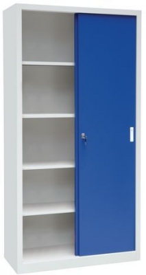 Dulap metalic de atelier Manutan, 200 x 100 x 45 cm, gri/albastru