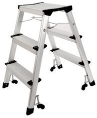 Scara mobila din aluminiu cu platforma Manutan, cu urcare pe ambele parti, 2 x 3 trepte