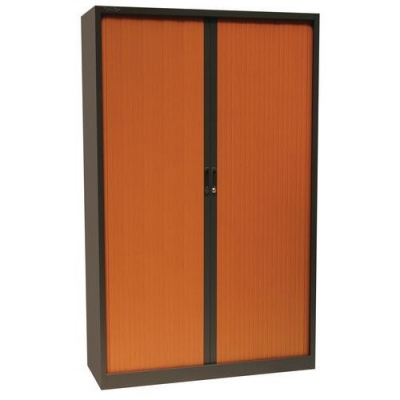 Dulap metalic cu usa tip rulou pentru dosare Manutan, 4 rafturi, 195 x 120 x 45 cm, antracit/cires