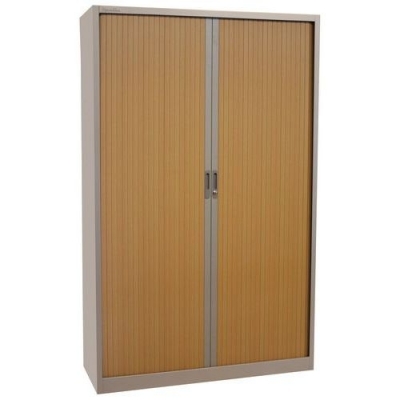 Dulap metalic cu usa tip rulou pentru dosare Manutan, 4 rafturi, 195 x 120 x 45 cm, gri/fag