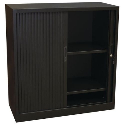 Dulap metalic pentru dosare cu usa tip rulou, 2 rafturi, 105 x 100 x 45 cm, negru