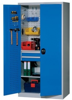 Dulap metalic de atelier cu 2 sertare, 195 x 95 x 60 cm, gri/albastru