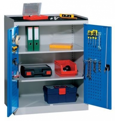Dulap de atelier pentru scule, 118 x 95 x 60 cm, gri/albastru