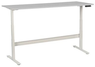 Birou reglabil pe inaltime Manutan, 200 x 80 x 62,5 - 127,5 cm, model drept, ABS 2 mm, gri deschis
