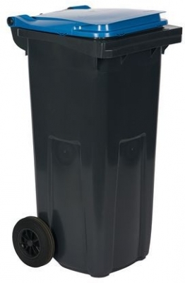 Pubela de exterior din plastic pentru deseuri sortate, volum 120 l, gri/albastra