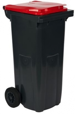 Pubela de exterior din plastic pentru deseuri sortate, volum 120 l, gri/rosie