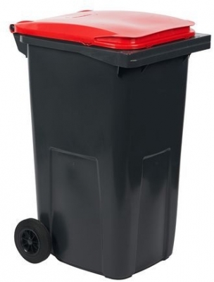 Pubela de exterior din plastic pentru deseuri sortate, volum 240 l, gri/rosie