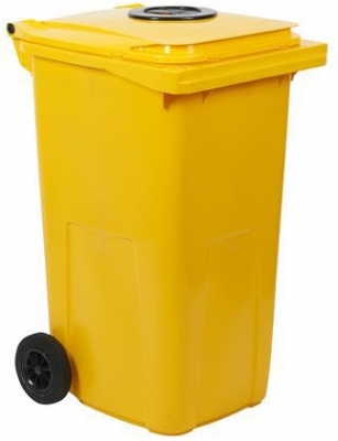 Pubela de exterior din plastic pentru deseuri sortate cu fanta, volum 240 l, galbena
