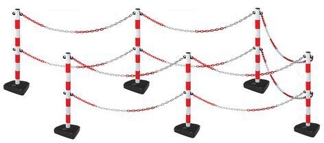 Stalpi de ingradire din plastic Manutan cu lant, 90 cm, 6 buc, rosu/alb