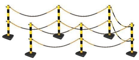 Stalpi de ingradire din plastic Manutan cu lant, 90 cm, 6 buc, negru/galben