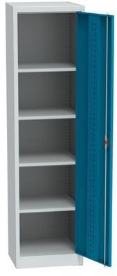 Dulap metalic de atelier, 4 polite, 195 x 50,5 x 50 cm, gri deschis/albastru deschis