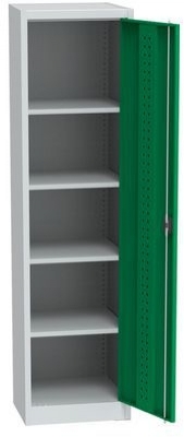 Dulap metalic de atelier, 4 polite, 195 x 50,5 x 50 cm, gri deschis/verde