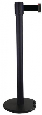 Stalp de ingradire cu banda Manutan Black, baza cu roti, 5 m, negru