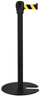 Stalp de ingradire cu banda Manutan Black One, baza stivuibila, 5 m, negru/galben