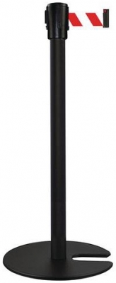 Stalp de ingradire cu banda Manutan Black One, baza stivuibila, 5 m, rosu/alb