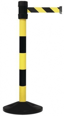 Stalpi de ingradire cu banda Manutan Single, 4 m, negru/galben