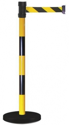 Stalpi de ingradire cu banda Manutan Single, 2 m, negru/galben