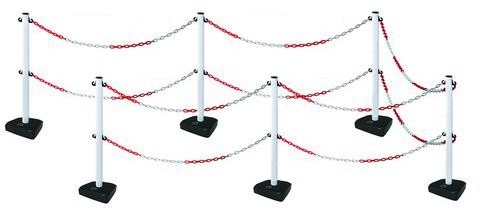Stalpi de ingradire din plastic Manutan cu lant, 90 cm, 6 buc, alb