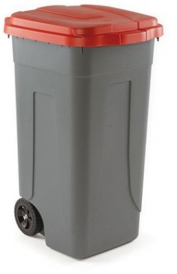 Pubela din plastic Cheriff pentru deseuri sortate, volum 100 l, gri/rosie