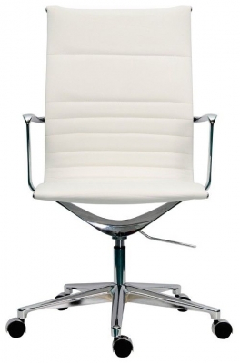 Scaun piele alba baza aluminiu Sophia