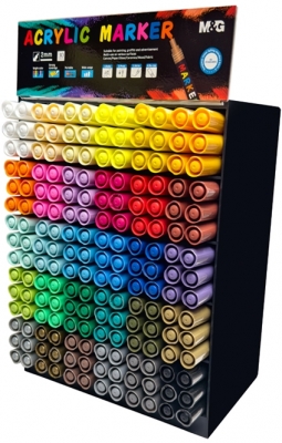 Display marker cu vopsea acrilica, varf rotund 2 mm, 30 de culori, 180 buc/set, M&G