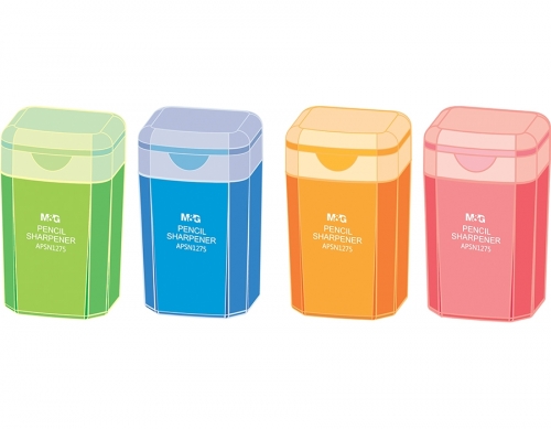 Ascutitoare din plastic cu o gaura, rezervor si capac, diverse culori, M&G