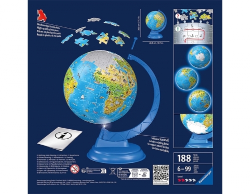 Puzzle 3D Luminos Glob Pamantesc, 180 Piese Ravensburger